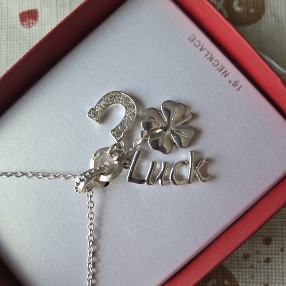 NWT Silver "Luck" 18in Necklace w Horseshoe & 🍀 - Picture 2 of 3